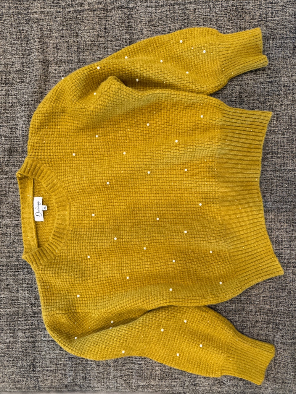 Duchamp Mustard Yellow Pearl-Embellished Crewneck Sweater